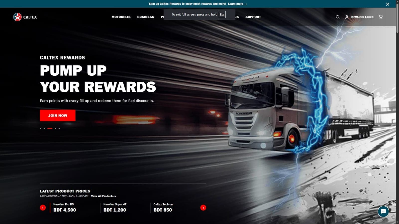 Caltex Bangladesh website, home page