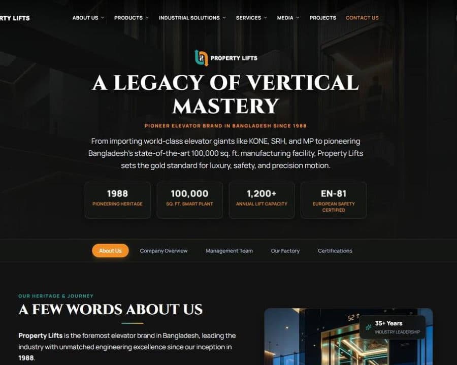Property Lifts website, screen 2