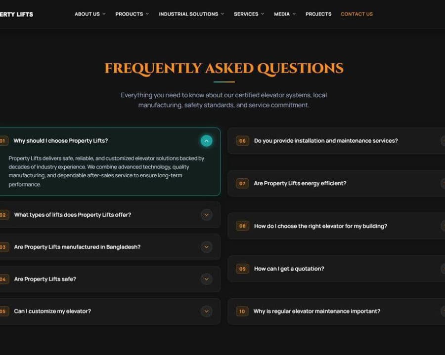 Property Lifts website, screen 5